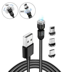 Statik 360° Cabo de Carregamento USB 3-em-1 Universal Magnético Rotativo