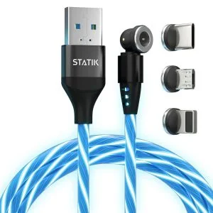 Statik GloBright - Cabo de Carregamento USB Magnético 3-em-1 com Luz - 1m